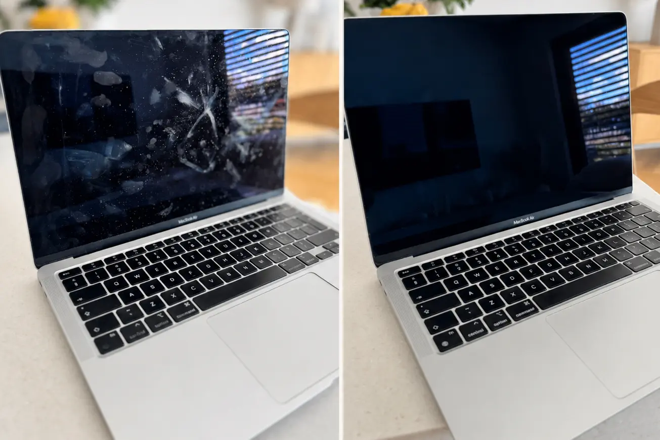 Ekran laptopa przed czyszczeniem i po czyszczeniu